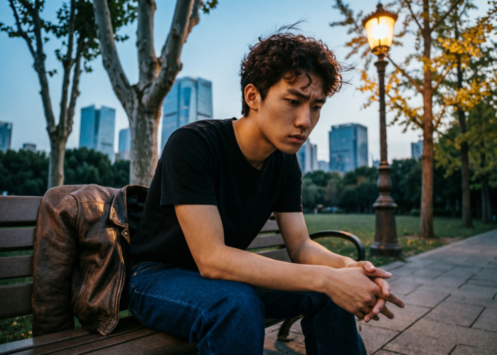 沉思中的男子城市场景