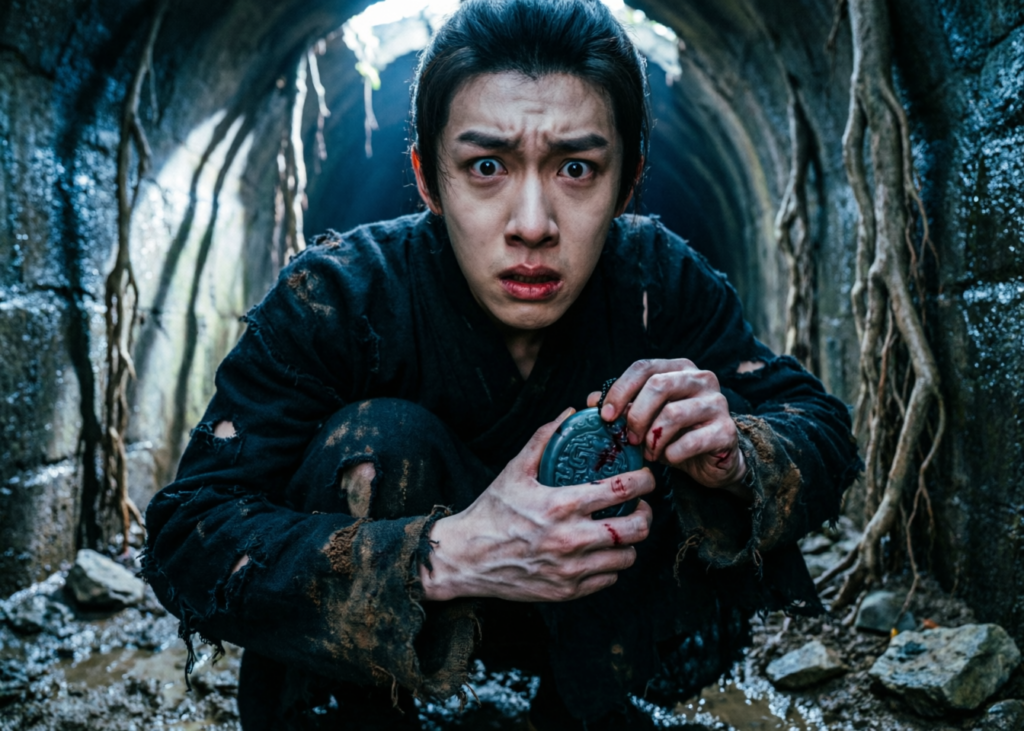 密道中的逃亡少年与神秘玉佩