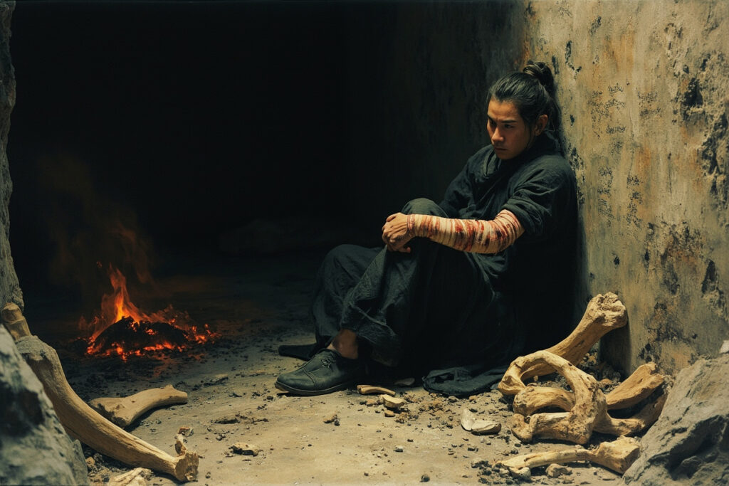 叶尘在追击间隙检查左臂伤势，锁印扩散至末梢坏死。压抑过渡章。