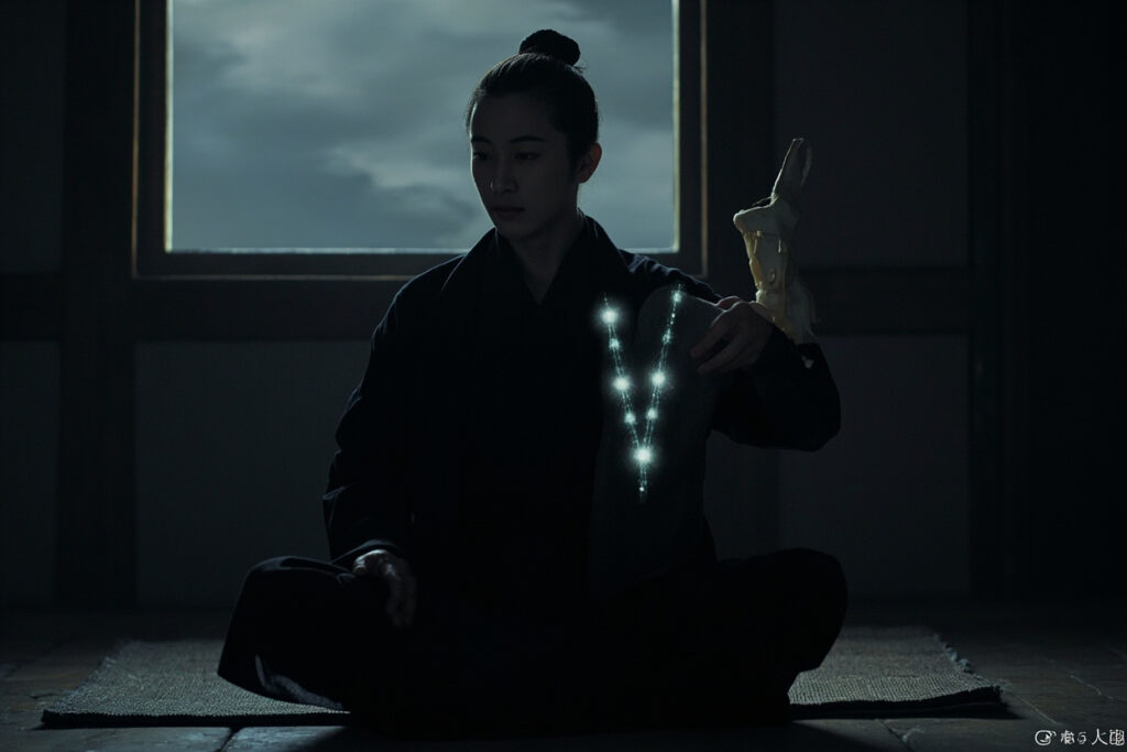 叶尘在黎明前的客栈中用骨牌敲击左臂灰线七下，解开第二层封印，修为从淬体九重突破至炼气一重。